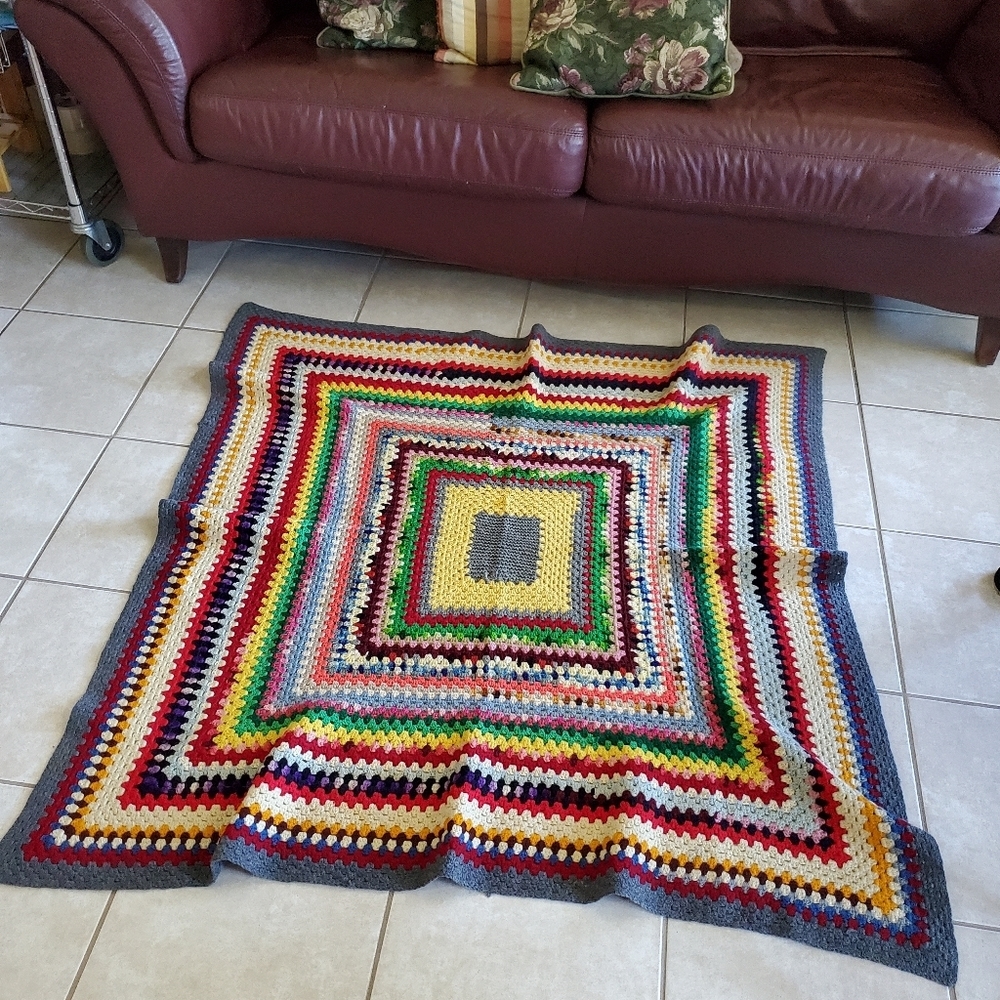 Granny Square Geometric Squares Crochet Blanket Afghan 50 x 50 inches Colorful - Picture 5 of 14